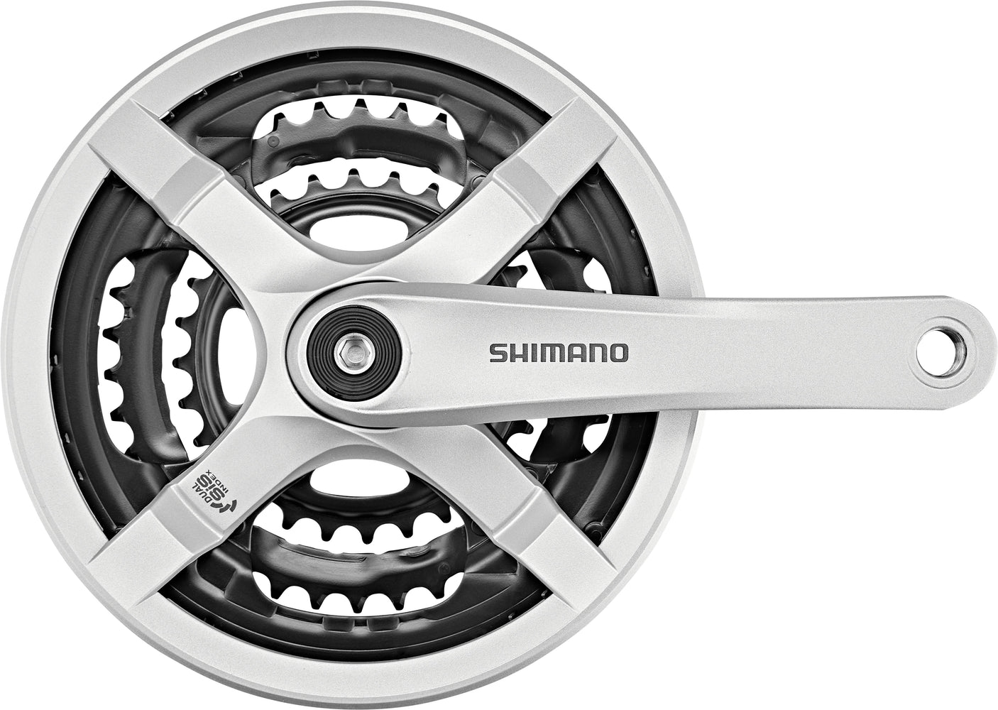 Shimano FC-TY501 crankstel 6/7/8-speed 48-38-28 tanden met kettingbladbeschermer zilver