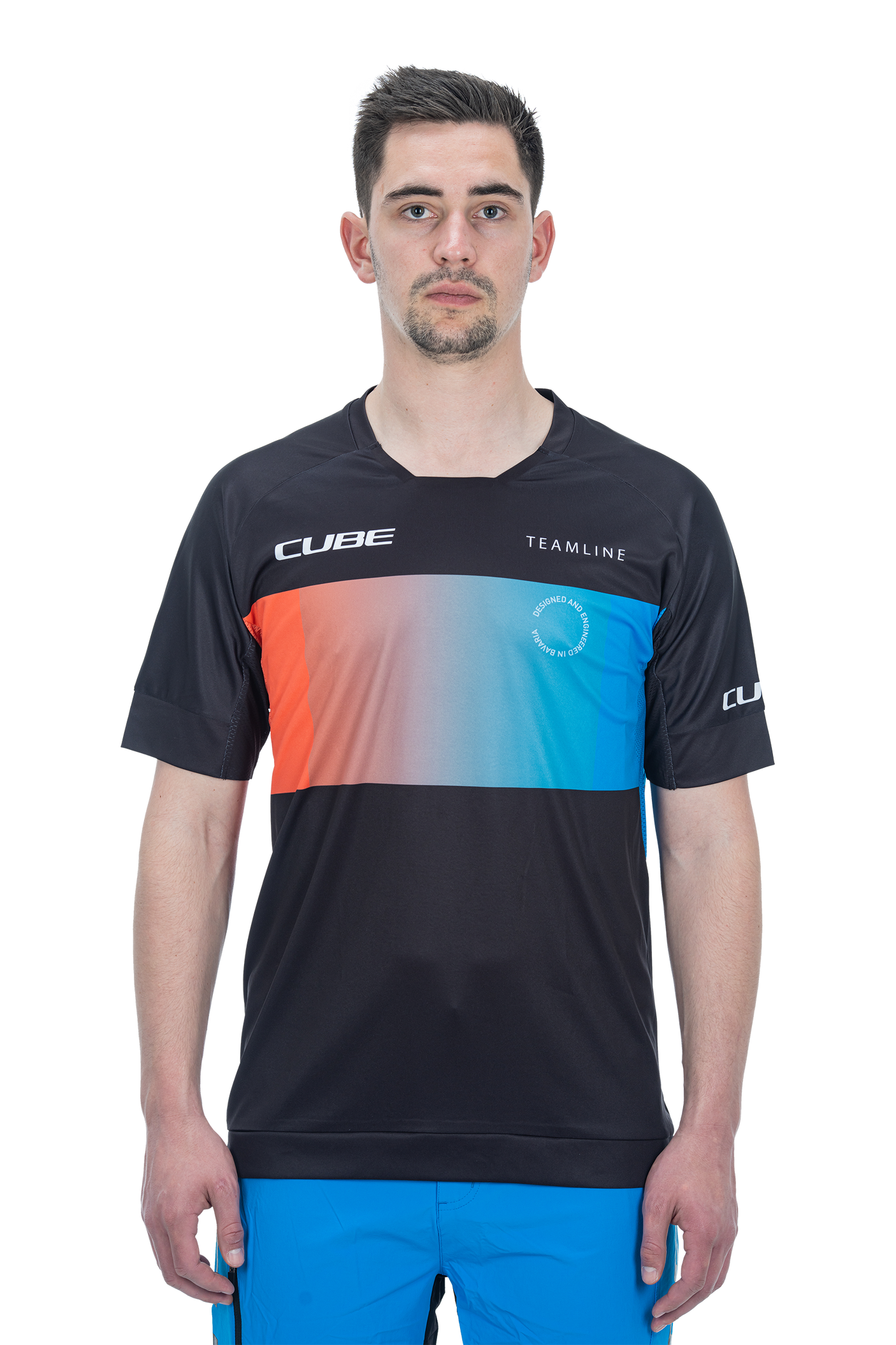 CUBE TEAMLINE Korte mouw ronde hals jersey black´n´blue´n´red