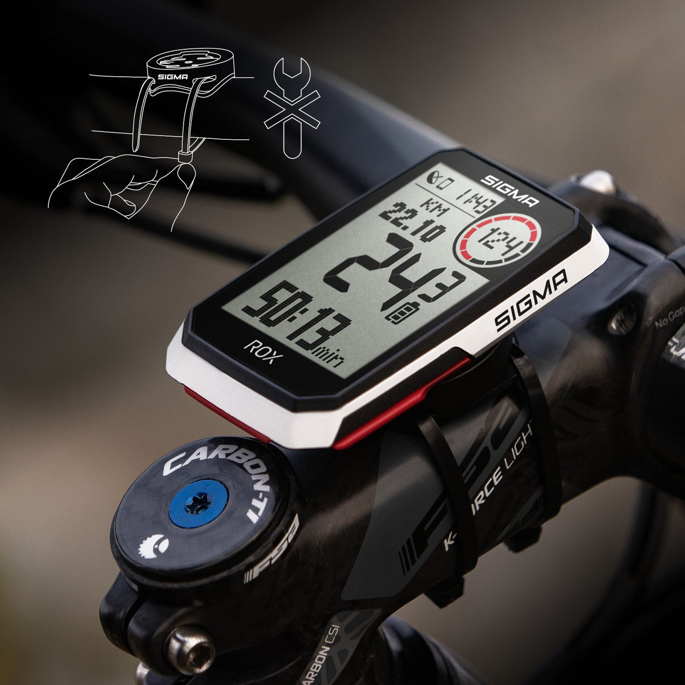 Sigma ROX 4.0 fietscomputer set incl. stuurpenhouder + hartslagband wit