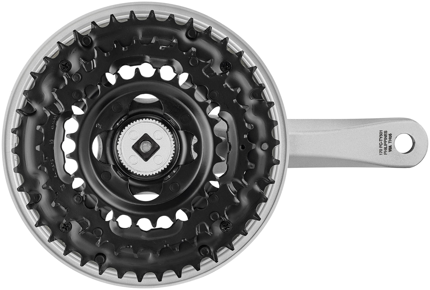 Shimano FC-TY501 crankstel 6/7/8-speed 42-34-24 tanden met kettingbladbeschermer zilver